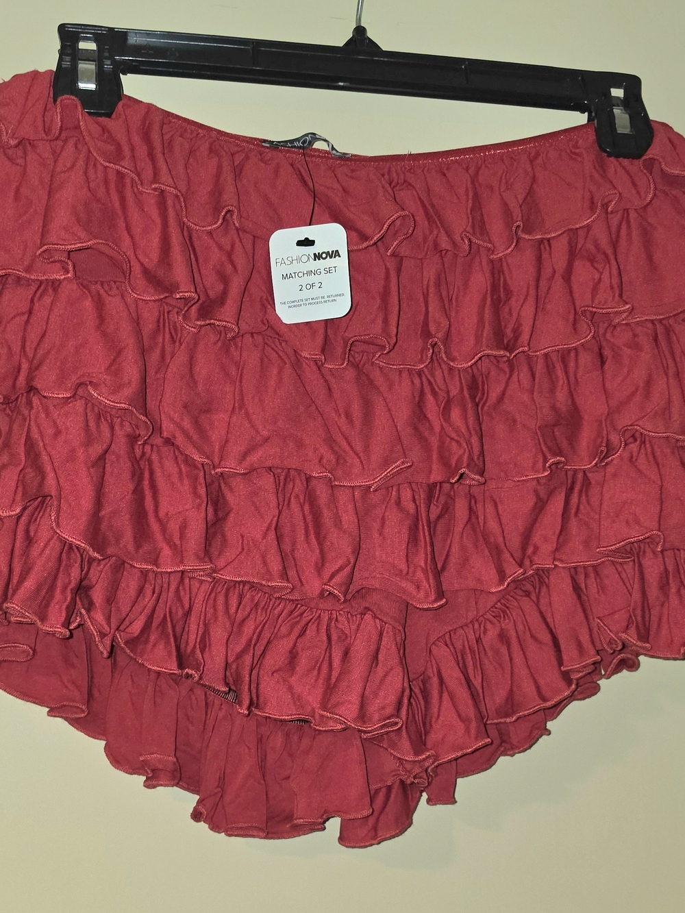 Raya Long Sleeve Ruffle Short Set - Red - Picture 2 of 3